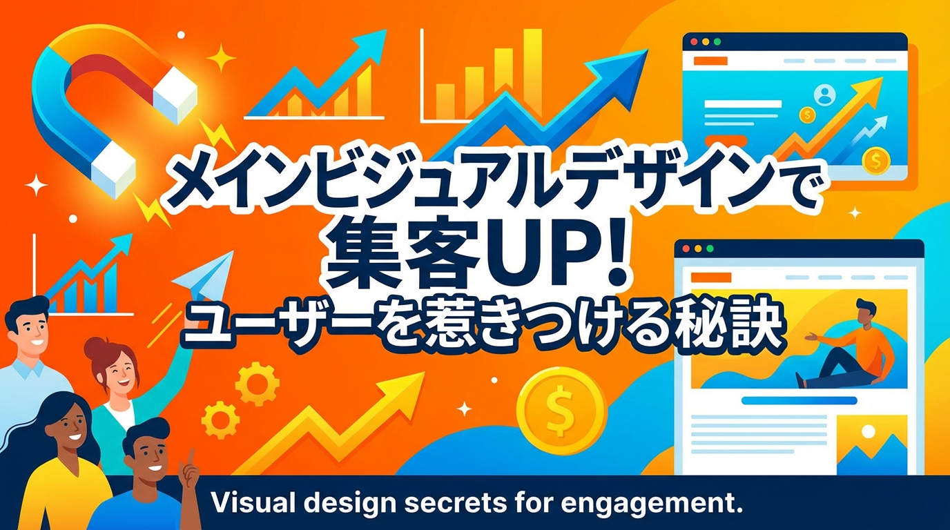 「メインビジュアルデザインで集客UP！ユーザーを惹きつける秘訣」というタイトルの記事のアイキャッチ画像