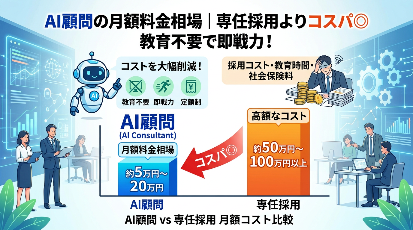 AI顧問の月額料金相場｜専任採用よりコスパ◎ 教育不要で即戦力！