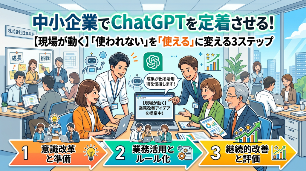 【現場が動く】中小企業でChatGPTを定着させる！「使われない」を「使える」に変える3ステップ