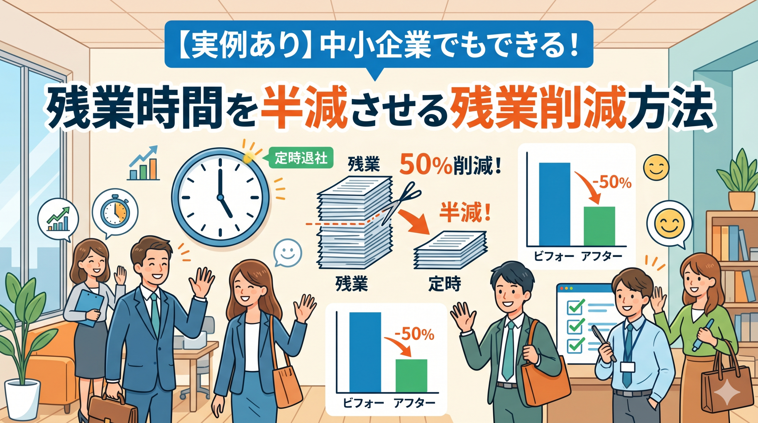 【実例あり】中小企業でもできる！残業時間を半減させる残業削減方法