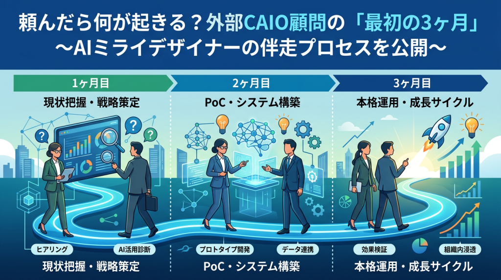 頼んだら何が起きる？外部CAIO顧問の「最初の3ヶ月」〜AIミライデザイナーの伴走プロセスを公開〜