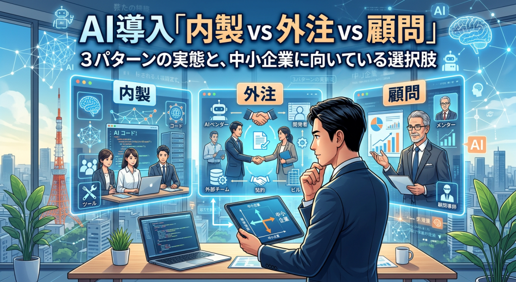 AI導入「内製 vs 外注 vs 顧問」3パターンの実態と、中小企業に向いている選択肢